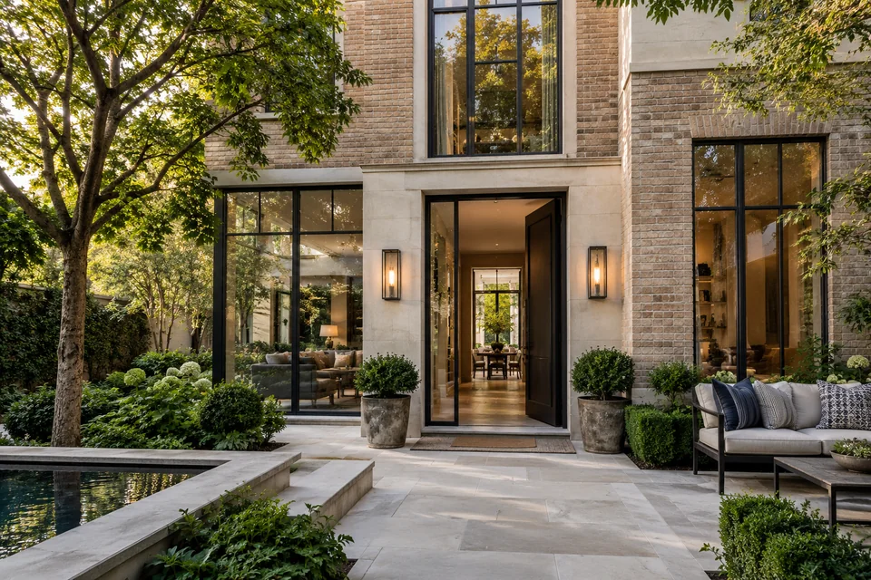 Contemporary home with planted courtyard and welcoming entrance