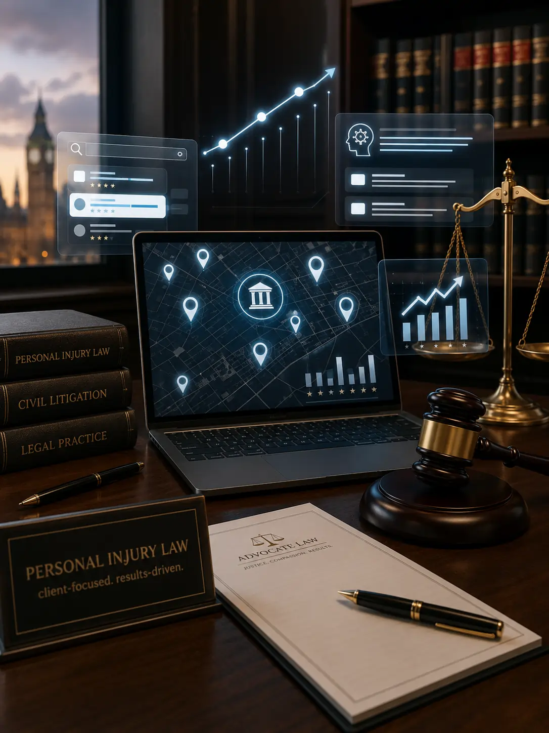London personal injury law firm case study showing PPC, SEO, GMB, GEO and call tracking results