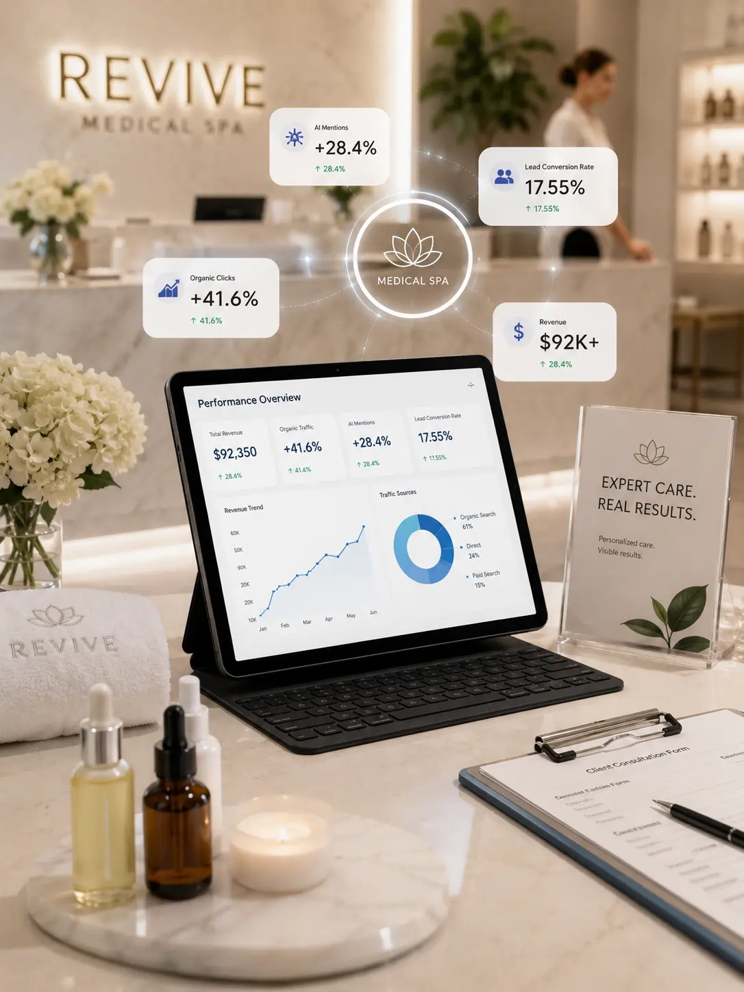 Medical spa marketing case study showing SEO, GEO, PPC and call tracking results