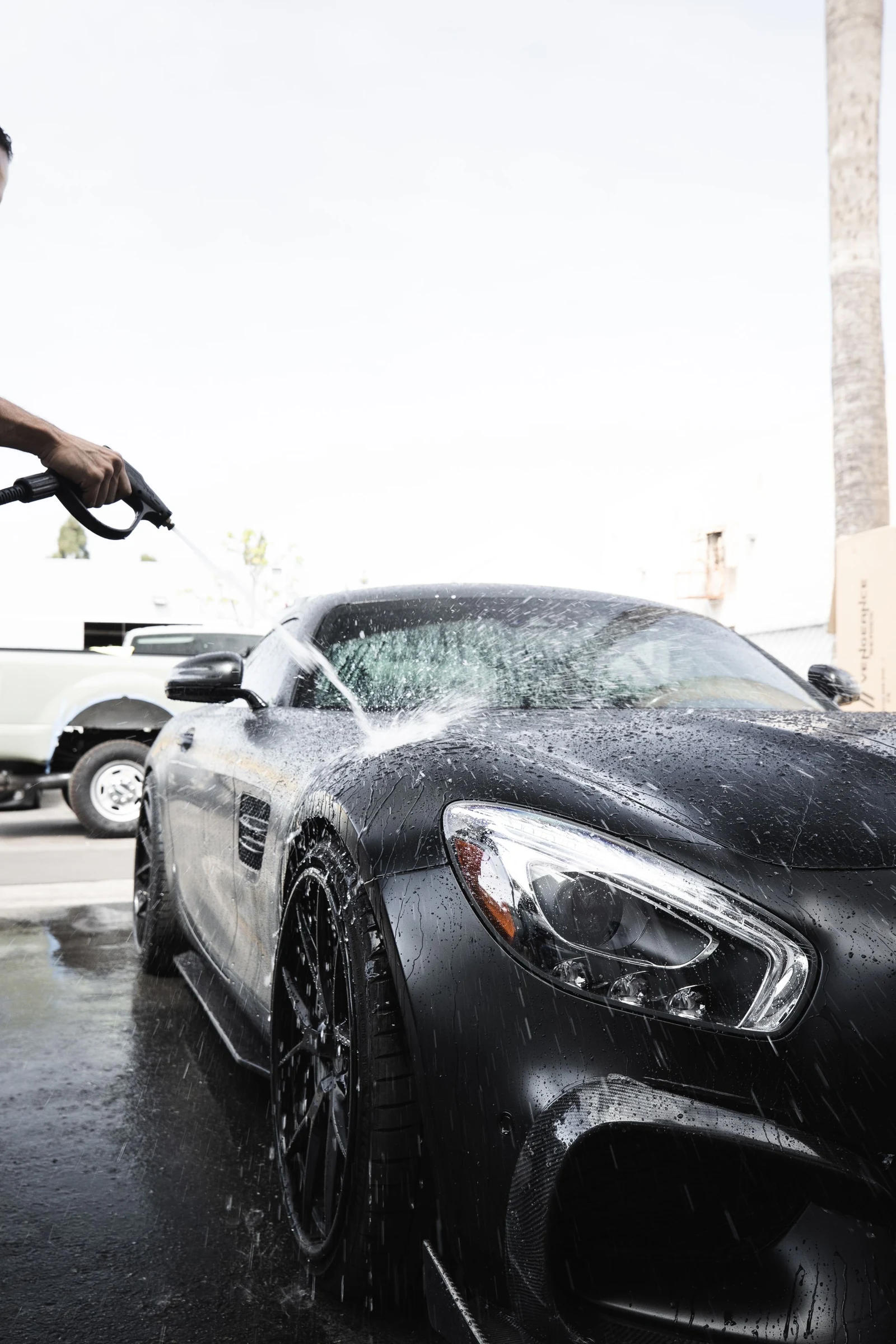 Vehicle being professionally cleaned