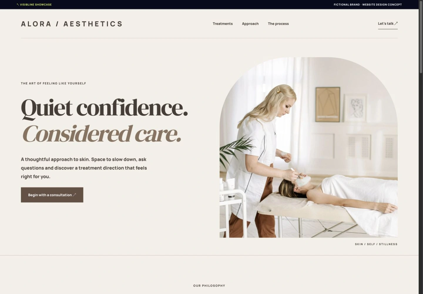 Alora Aesthetics concept website, captured from the interactive HTML demo