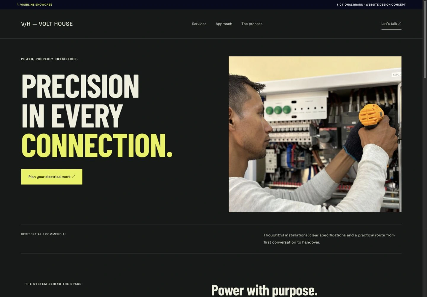 Volt House Electrical concept website, captured from the interactive HTML demo