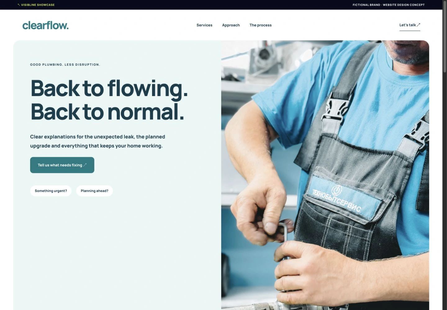 Clearflow Plumbing concept website, captured from the interactive HTML demo